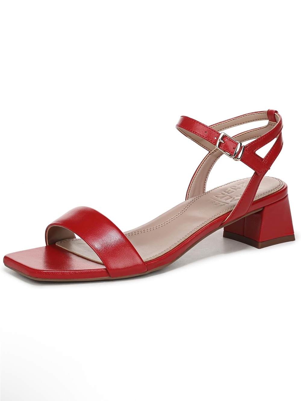 Red Ankle-Strap Block Heel Sandals